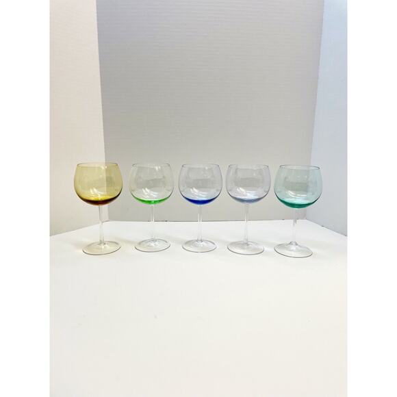 Block Crystal Mouth Blown Crystal Pastel Tint Balloon Wine Glasses - Picture 3 of 11